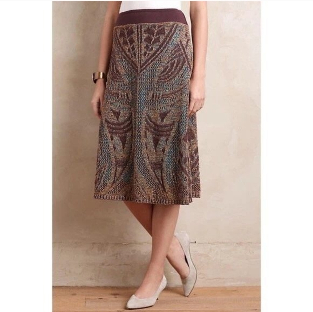 $300 Brazilian Prado Festive copper Threads knit skirt turquoise slip  New